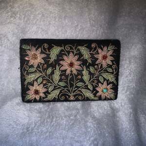 Luxury Hand Embroidered Floral Zardozi Black Velvet Clutch